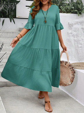 Vestido Feminino  longo de mangas com babado Gigela. Plus Size