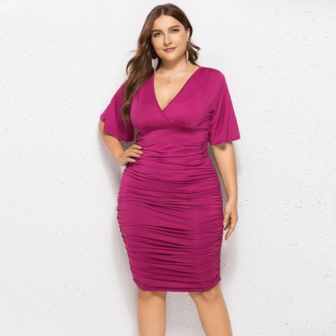 Vestido Elegante Drapeado Purpure - Plus Size