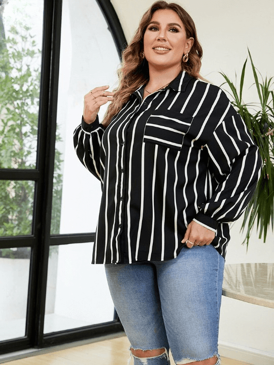 Camisa Casual Rayures - Plus Size