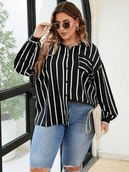 Camisa Casual Rayures - Plus Size