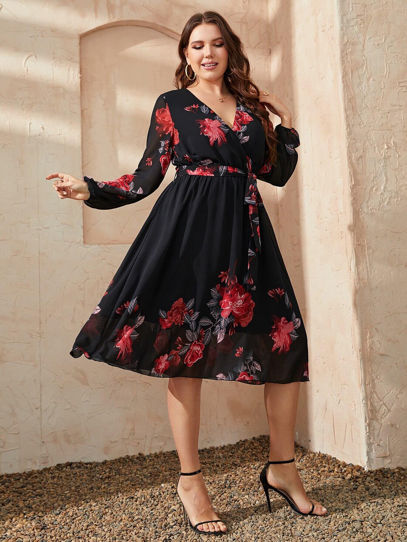 Vestido Transpassado de Chiffon Venise - Plus Size