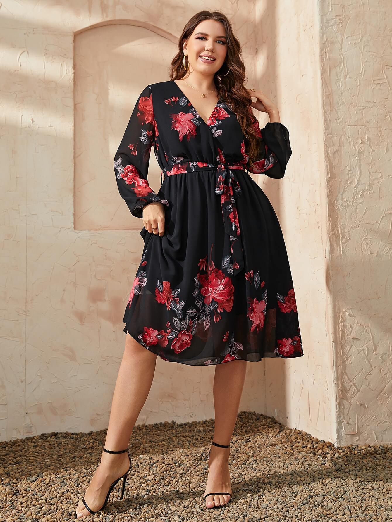 Vestido Transpassado de Chiffon Venise - Plus Size