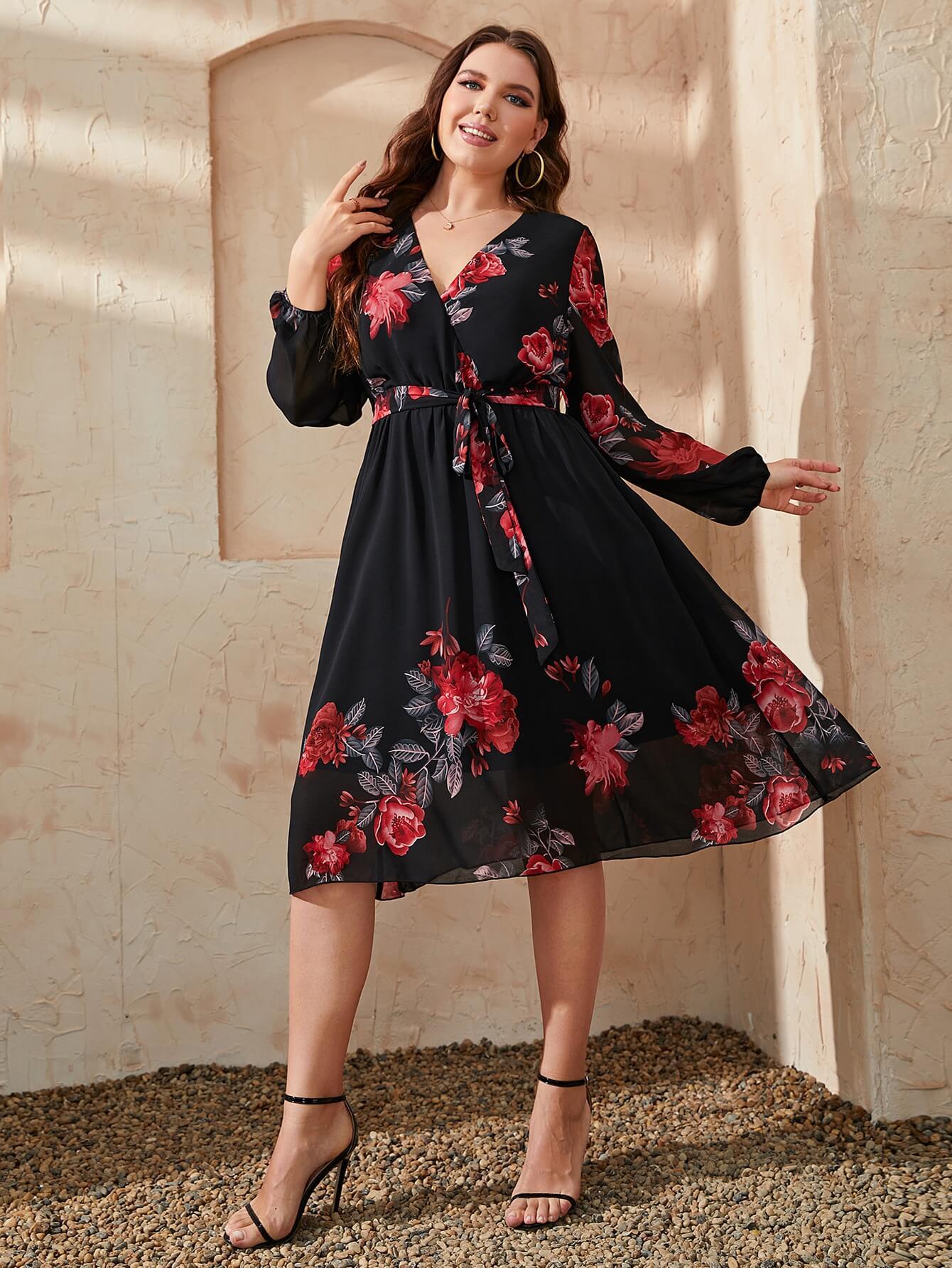 Vestido Transpassado de Chiffon Venise - Plus Size