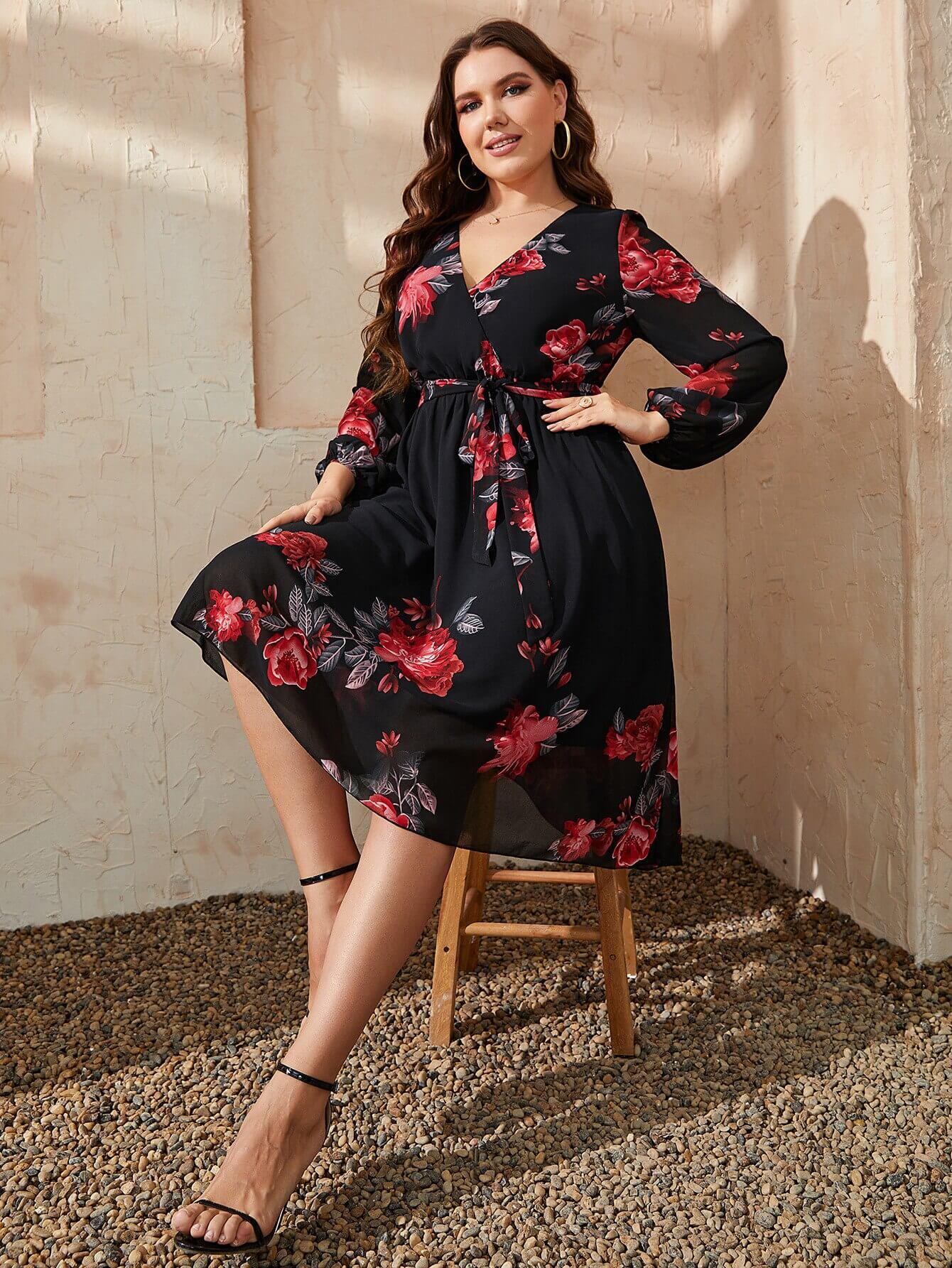 Vestido Transpassado de Chiffon Venise - Plus Size